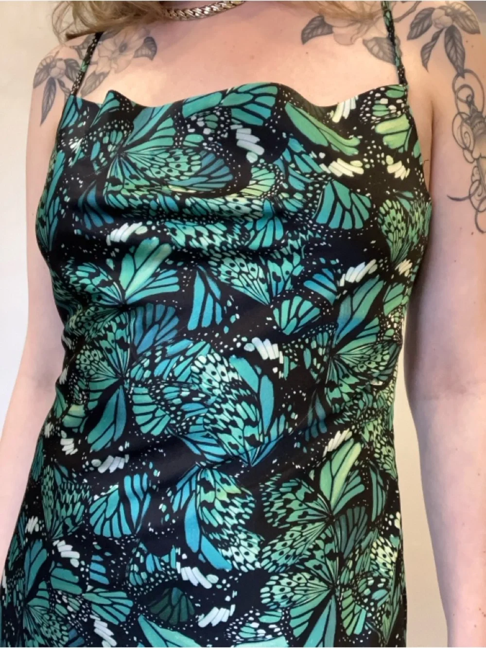 Simons Teal and Black Butterfly-Print Mini Dress in size medium - Picture 4 of 13